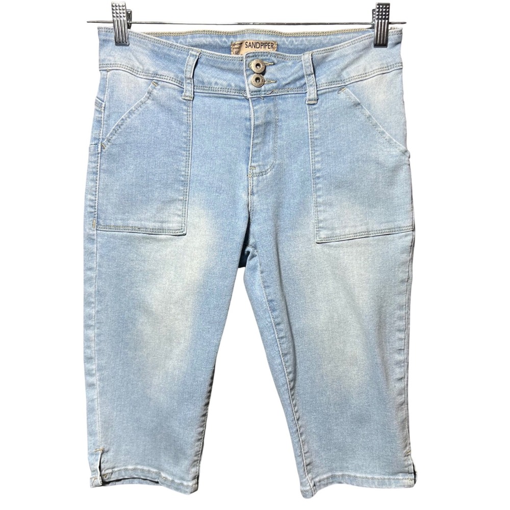 Sandpiper Petite Denim Bermuda Shorts Light Wash Stretch Mid Rise‎ Size 6P Blue